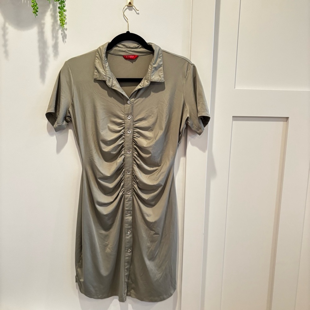 Guess Zarisse Y2K Women's Button Down Ruched Collared Fitted Mini Dress Size L